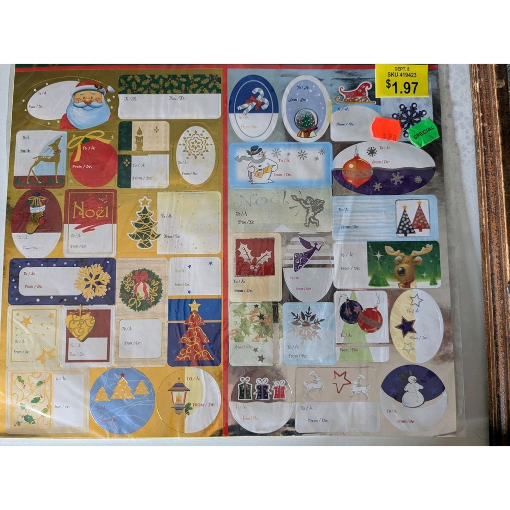 Vintage Christmas Gift Tags Sticker Label Sheets Lot of 2 Holiday Wrap